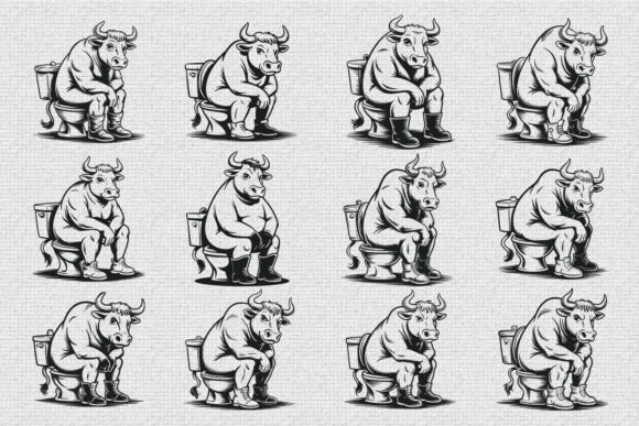 Funny Bull on Toilet SVG Bundle for Crafts and Graphics
