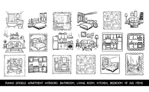 Funny Doodle Apartment Interiors SVG for Crafts and Graphics