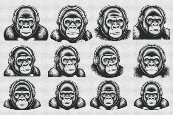 Funny Gorilla with Headphone SVG Bundle for Crafts and Graphics
