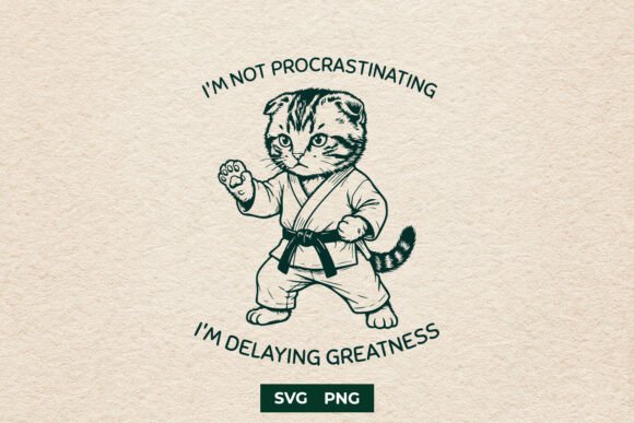 Funny Karate Cat Procrastinating SVG for Crafts and Graphics
