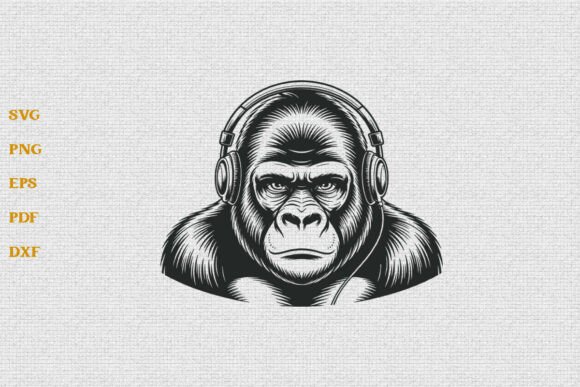 Vintage Funny Gorilla with Headphone SVG for Crafts and Graphics